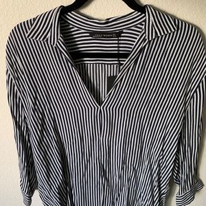 NWT Zara Woman 3/4 Sleeve Striped Collared Blouse